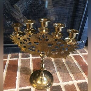 adorable vintage gold etched brass candelabra menorah 11.5” tall 10” wide